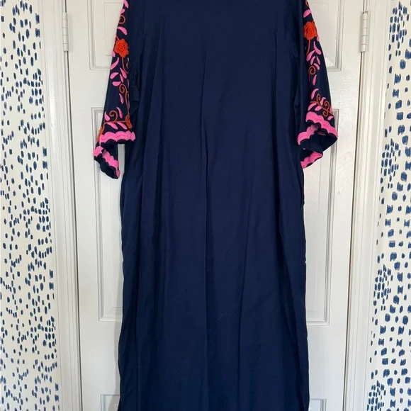 Frances Valentine Navy maxi dress with Pink and red Embroidery- worn once. - Picture 5 of 6